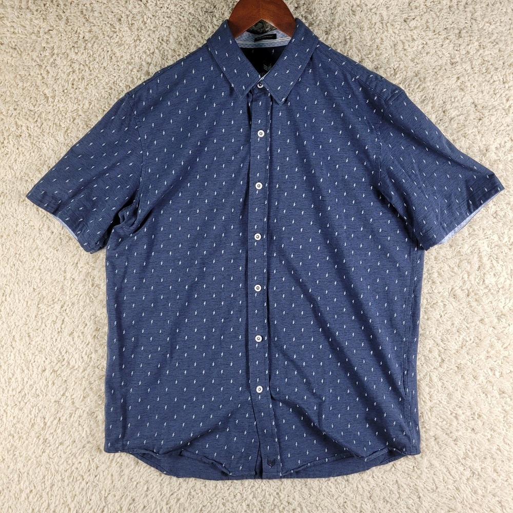 Buttercloth Icy Cotton Shirt Men's XL Blue Lightning Bolt Geometric Short Sleeve